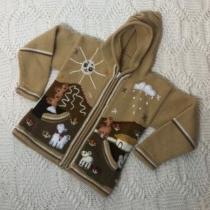 Tan & Brown Llama & Bird Hooded ZIP Sweater